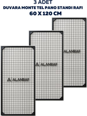 BölgeRaf Sık Telli Tel Raf - Siyah Renkli Tel Pano Stand, Duvar Askılığı, Telefon ve Züccaciye Raf 60X120 cm 3 Adet