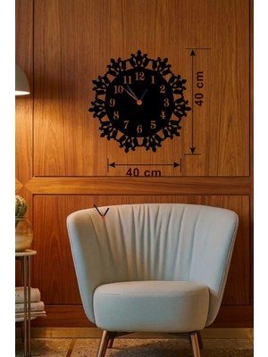 Mbb E-Ticaret Mey Ithalat® Klasik Floral Desenli Ahşap Duvar Saati - 40X40 cm Vintage Tasarım