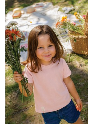 Cigit Etiket Detaylı T-Shirt 2-10 Yaş Pudra Pembe