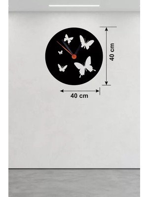 Mbb E-Ticaret Mey Ithalat® Uçuşan Kelebekler Tasarım Ahşap Duvar Saati - 40X40 cm Dekoratif
