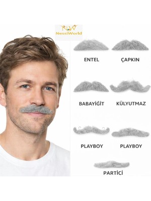 Belle Fusion Mey Ithalat® 6’lı Yapışkanlı Gri Parti Bıyık Seti – Farklı Modeller
