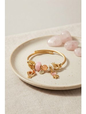 tp Pembe Uçan Model Charmlı Gold Renk Bileklik - Lisinya