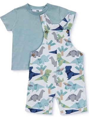 TeknoKapsül Mothercare Erkek Bebek Şort Salopet-Tshirt Dinozor Baskılı Bisiklet Yaka Kısa Kol Reçme