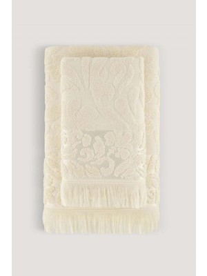 Arliva Saray  Jakarlı 2'li Banyo Seti Krem 90X140 50X80