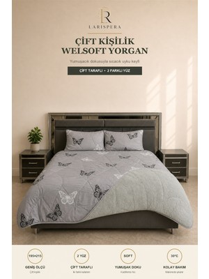 Larispera Çift Kişilik Welsoft Yorgan Seti 195X215 cm | 2 Adet 50X70 cm Yastık Kılıfı Hediyeli, Çift Taraflı