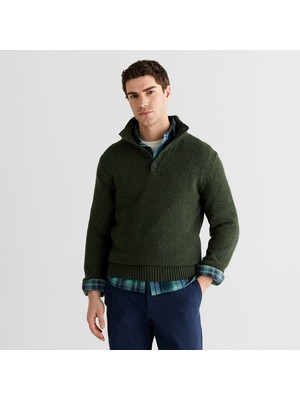 Gant Erkek Yeşil Regular Fit Düğmeli Yaka Boğazlı Kazak