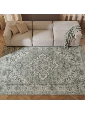 Cool Halı Private Xw Açık Gri Vintage Halı Klasik Soft Modern Yıkanabilir Eskitme Desenli Şönil Salon Halısı