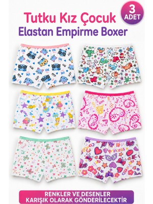 Alıç Tutku Kız Çocuk Boxer Elastan Şort Boxer (Tutku Yetkili Satıcısı) - Rahat Baskılı Iç Çamaşırı – 3 Adet