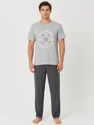 Belirtilmemiş Erkek Baskılı Kısa Kollu Yazlık Penye Pijama Takımı