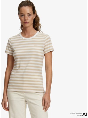 Boss Esla Striped Kadın Krem T-Shirt