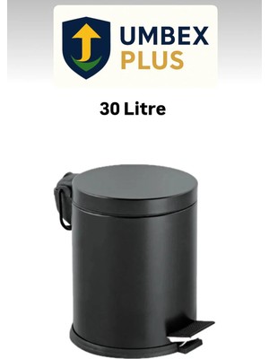 Umbex Plus 30 Lt Siyah Krom Iç Kovalı Pedallı Çöp Kovası Amortisörlü(Yavaş Kapanır Kapak)