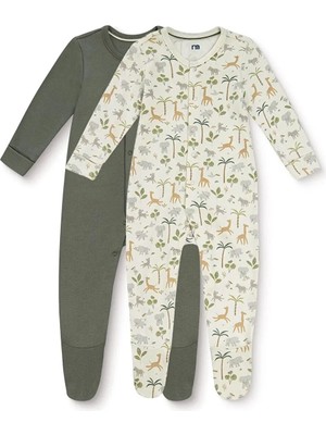TeknoKapsül Mothercare Erkek Bebek Tulum Safari Baskılı Çıtçıtlı Bisiklet Yaka Long Sleeve Patikli