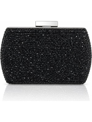Seniorah Siyah Parlak Taş Kaplama Oval Söz Nişan Düğün Kadın Abiye Çanta Clutch