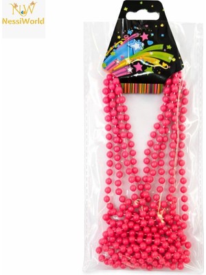 Belle Fusion Mey Ithalat® Neon Pembe Boncuk Kolye 80 cm – Retro 80’ler 90’lar Parti Aksesuarı