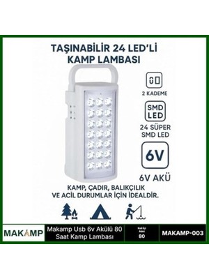 Belle Fusion Mey Ithalat® Usv 6V Akülü 80 Saat Kamp Lambası Işıldak
