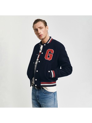 Gant Unisex Lacivert Hakim Yaka Logolu Bomber Ceket