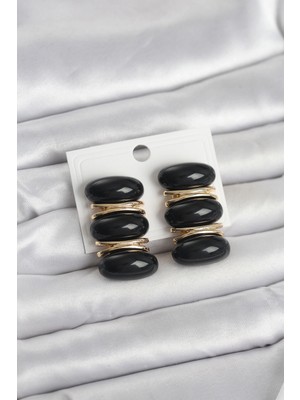 Belle Fusion Mey Ithalat® Siyah Vintage Model Gold Renk Kadın Küpe