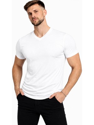 Axxel Erkek Pamuk Likralı Süprem V Yaka Kısa KOLLU-T-SHIRT-D231