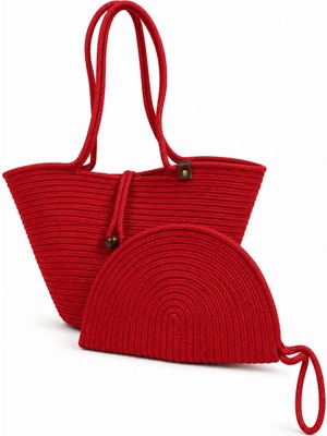 MaVaux Aya Trikot Omuz Çantası + Moss Clutch 2'li Kadın Hasır Çanta Seti Büyük Omuz Çantası ve Clutch El Yapımı Yazlık, Plaj Günlük Kullanım Şık Dayanıklı Çanta