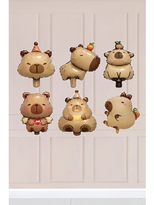 Atölye Mi Kapibara 6'lı Folyo Balon Seti Minik Capybara Hayvanlar Balon Seti
