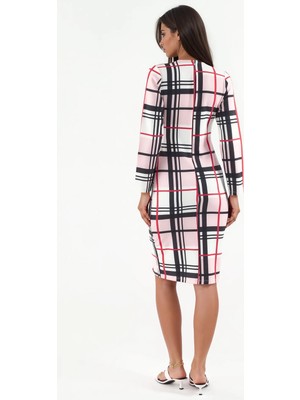 Hiccup Kadınlar Msn Ekose Cut-Out Detaylı Midi Bodycon Elbise Çok Renkli