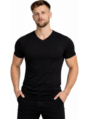 Axxel Erkek Pamuk Likralı Süprem V Yaka Kısa KOLLU-T-SHIRT-D231