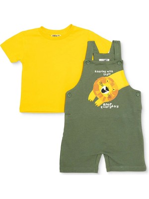 TeknoKapsül Ebebek Hello Baby Hellobaby Erkek Bebek Şort Salopet-Tshirt Düğmeli Bisiklet Yaka Kısa Kol Reçme