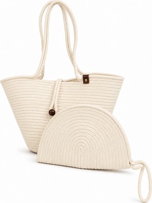 MaVaux Aya Trikot Omuz Çantası + Moss Clutch 2'li Kadın Hasır Çanta Seti Büyük Omuz Çantası ve Clutch El Yapımı Yazlık, Plaj Günlük Kullanım Şık Dayanıklı Çanta