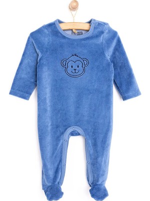 TeknoKapsül Ebebek Hello Baby Yenidoğan Erkek Nakışlı Kadife Patikli Tulum Erkek Bebek