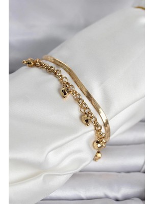 Marsilyan 316L Çelik Gold Renk Dorika ve Italyan Zincirli Model Kadın Bileklik 5886
