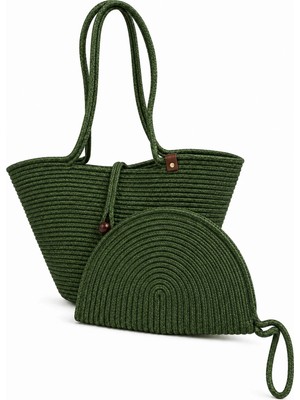 MaVaux Aya Trikot Omuz Çantası + Moss Clutch 2'li Kadın Hasır Çanta Seti Büyük Omuz Çantası ve Clutch El Yapımı Yazlık, Plaj Günlük Kullanım Şık Dayanıklı Çanta