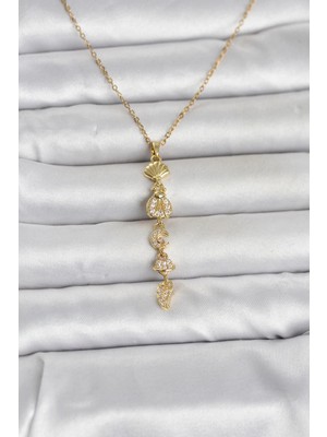 Marsilyan 316L Çelik Gold Renk Deniz Temalı Y Model Zirkon Taşlı Kadın Kolye 5886