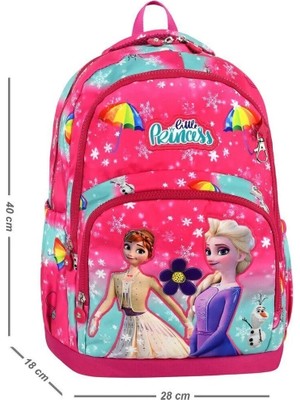 Alpha Club Bag Alphaclub Bag Yeni Sezon Kız Çocuk Su Geçirmez Kumaş Elsa Figürlü Pembe Renk 3'lü Ilkokul Çantası Seti