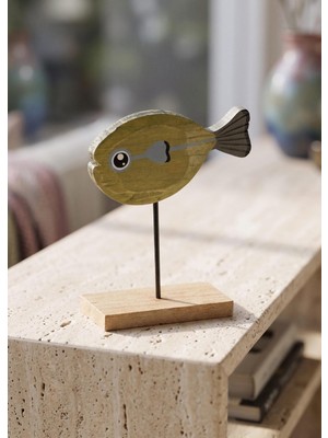 The Mia Retro Ahşap Balık Figürlü Masaüstü Obje 16 cm