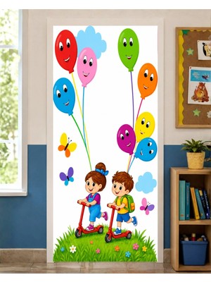 Promisebackdrop2 190X75CM Lastikli Kapı Süsü, Kumaş Kapı Giydirme, Sevimli Çocuklar Temalı, Sınıf Kapısı, Okul Etkinlik Kapı Süsü