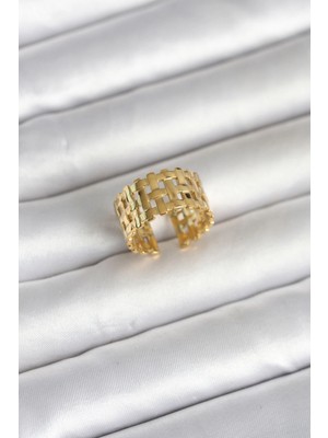 Marsilyan 316L Çelik Gold Renk Hasır Model Kadın Yüzük 5886