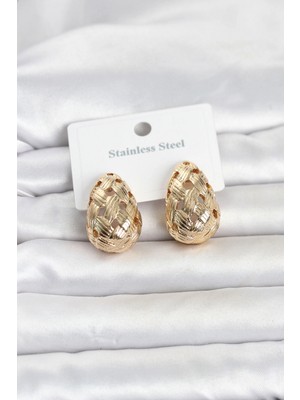 Marsilyan 316L Çelik Gold Renk Motifli Damla Kadın Küpe 5886