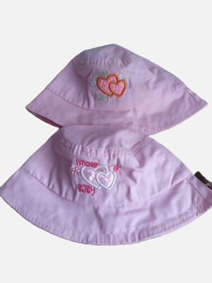Minilka Bebe Pamuklu Nakışlı Bebek Bucket Şapka Kalp Arkası Ipli Ayarlanabilir- (Ürün Çok Dar Kalıp Genişlik :44CM)
