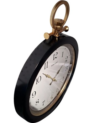 M3 Decorium Büyük 52 cm Altın Renk Çemberli Siyah Kasa Köstekli Kurma Efektli Camlı Duvar Saati 40 cm Genişlik Sessiz Kayar Saniye Şık Görünüm Ofis Salon Hediyelik Çeyizlik Saat