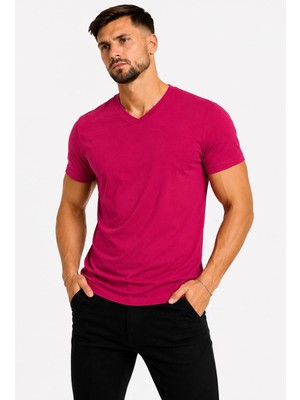 Axxel Erkek Pamuk Likralı Süprem V Yaka Kısa KOLLU-T-SHIRT-D231