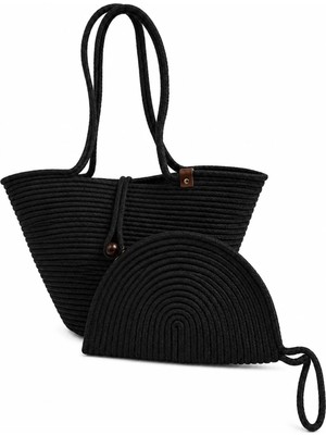 MaVaux Rio Havana Omuz Çantası + Moss Clutch 2'li Kadın Hasır Omuz Çantası ve Fermuarlı El Çantası Seti Plaj, Günlük, Tatil Kullanımına Uygun Şık Tasarım Büyük Boy Çanta
