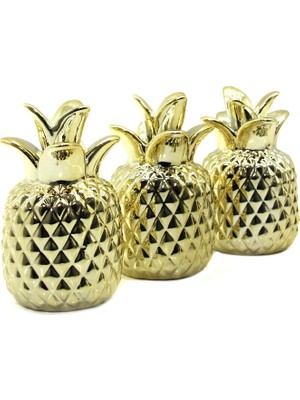 Freedom Storee Ananas Tasarımlı Biblo - Mini Boy - Seramik - Parlak Altın - Dekoratif Süs