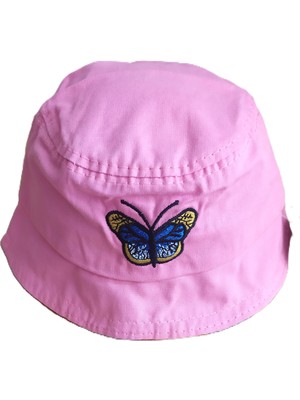 Minilka Bebe Pamuklu Nakışlı Bebek Bucket Şapka Kelebek Arkası Ipli Ayarlanabilir- (Ürün Çok Dar Kalıp Genişlik 44CM)