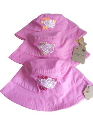 Minilka Bebe Pamuklu Nakışlı Bebek Bucket Şapka Kalp Arkası Ipli Ayarlanabilir- (Ürün Çok Dar Kalıp Genişlik :44CM)