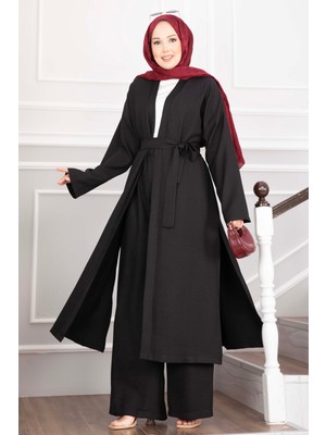 EFL Kuşaklı Kimono Pantolon Ikili Takım Siyah