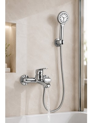 Flextail Krom Banyo Bataryası Duş Seti Mafsallı El Duşu Sıcak Soğuk Mix Musluk ve Duş Başlığı Set