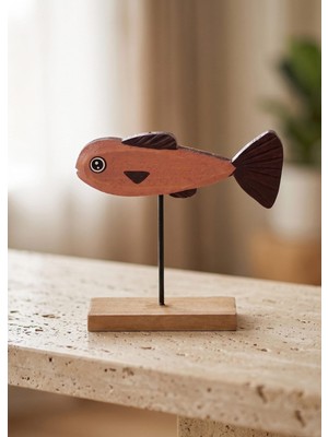 The Mia Retro Ahşap Balık Figürlü Masaüstü Obje 14 cm