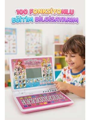 Farbu Oyuncak 2'si 1 Arada 100 Fonksiyonlu Prenses Tasarımlı Pembe Türkçe Eğitici Oyuncak Laptop