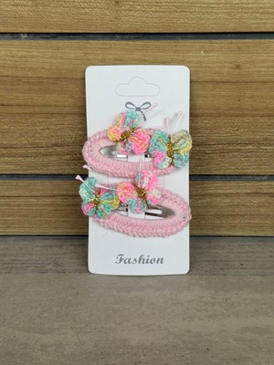 Happy Aksesuar El Yapımı Örgü Kelebek Figürlü Çıtçıtlı Çocuk Toka