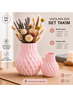 Basart 2'li Dekoratif Vazo Seti 3D Baskı Pla Modern Tasarım Büyük ve Küçük Vazo Kuru Çiçek Vazosu Ev Salon Ofis Dekoru